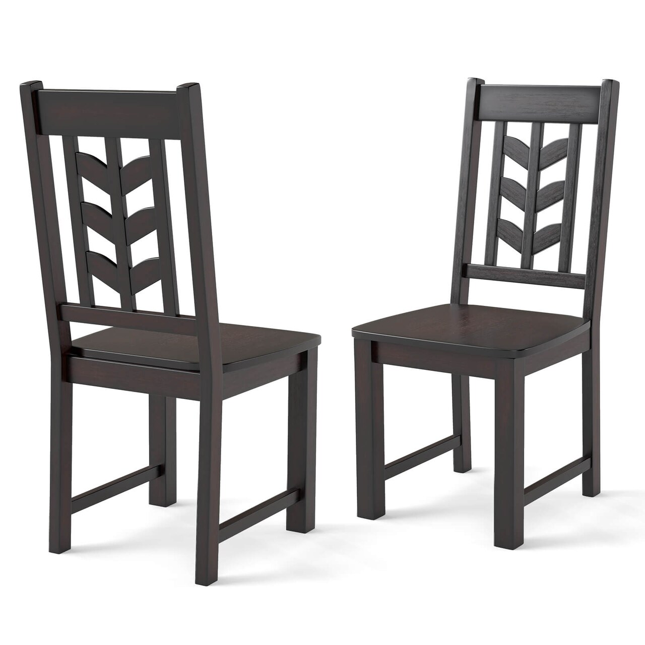 Costway Dining Chair Set of 2/4 with Rubber Wood Frame & Leaf-shape High Back for Kitchen Brown/Black/Cream White